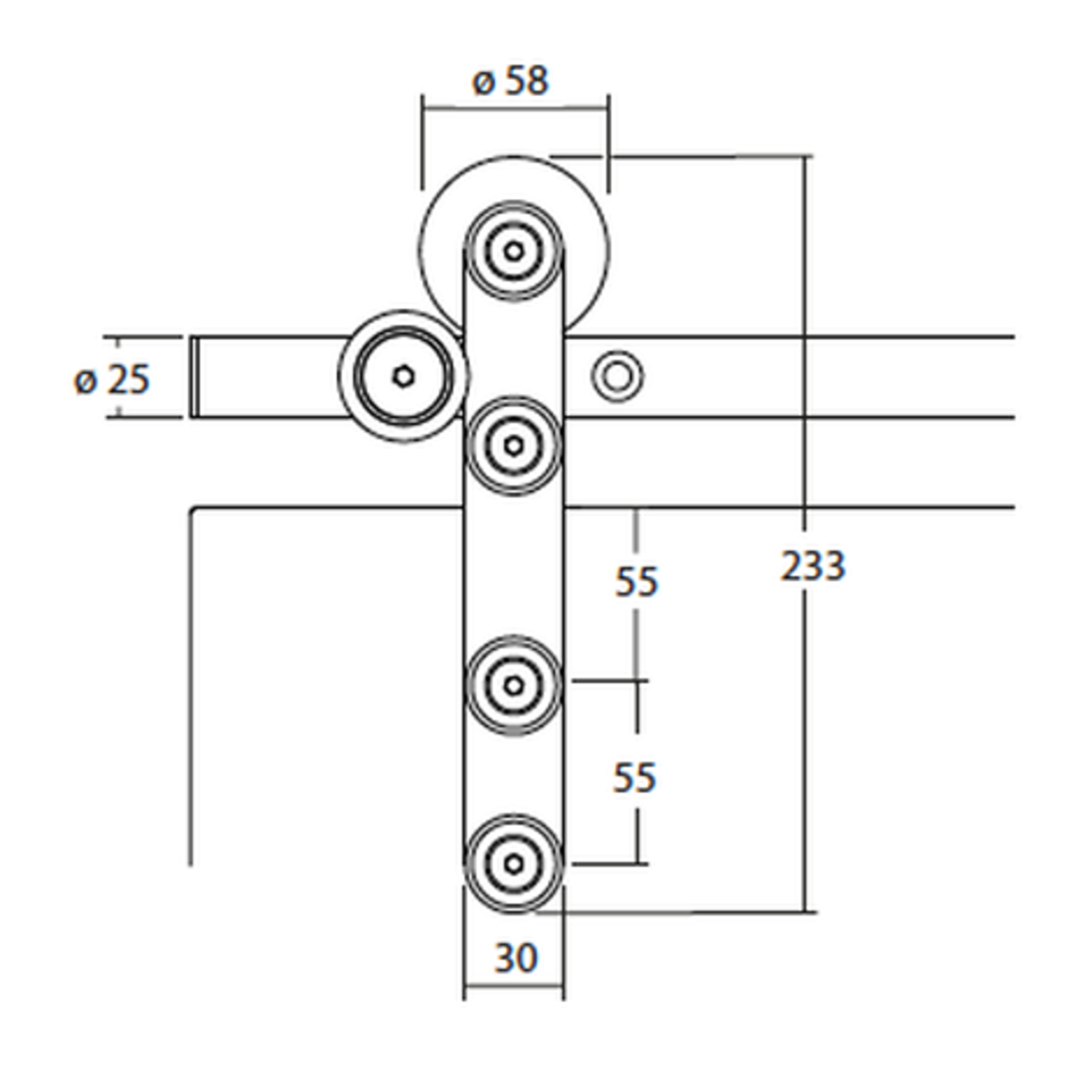 Flatec IV glasschuifdeurset RVS 100kg l.2100mm voor deurbladbreedte 910-1000mm